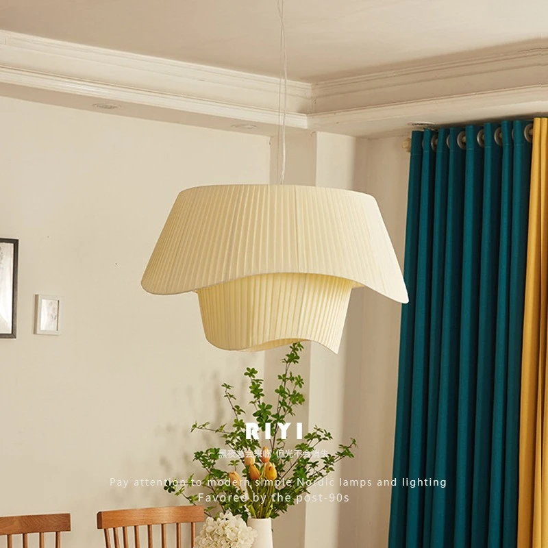 

Nordic Modern Style Pendant Lights Led Double Layer Pleated Fabric Lampshaed Bedroom Living Room Cafe Restaurant Home Chandelier