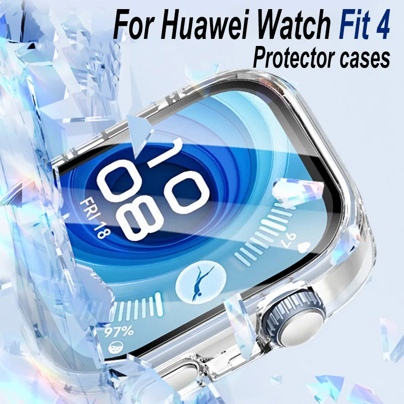 Gehärtetes Glas + Hülle für Huawei Watch Fit 4, Rundum-PC-Stoßstange, Displayschutzfolie für Huawei Watch Fit 4-Zubehör