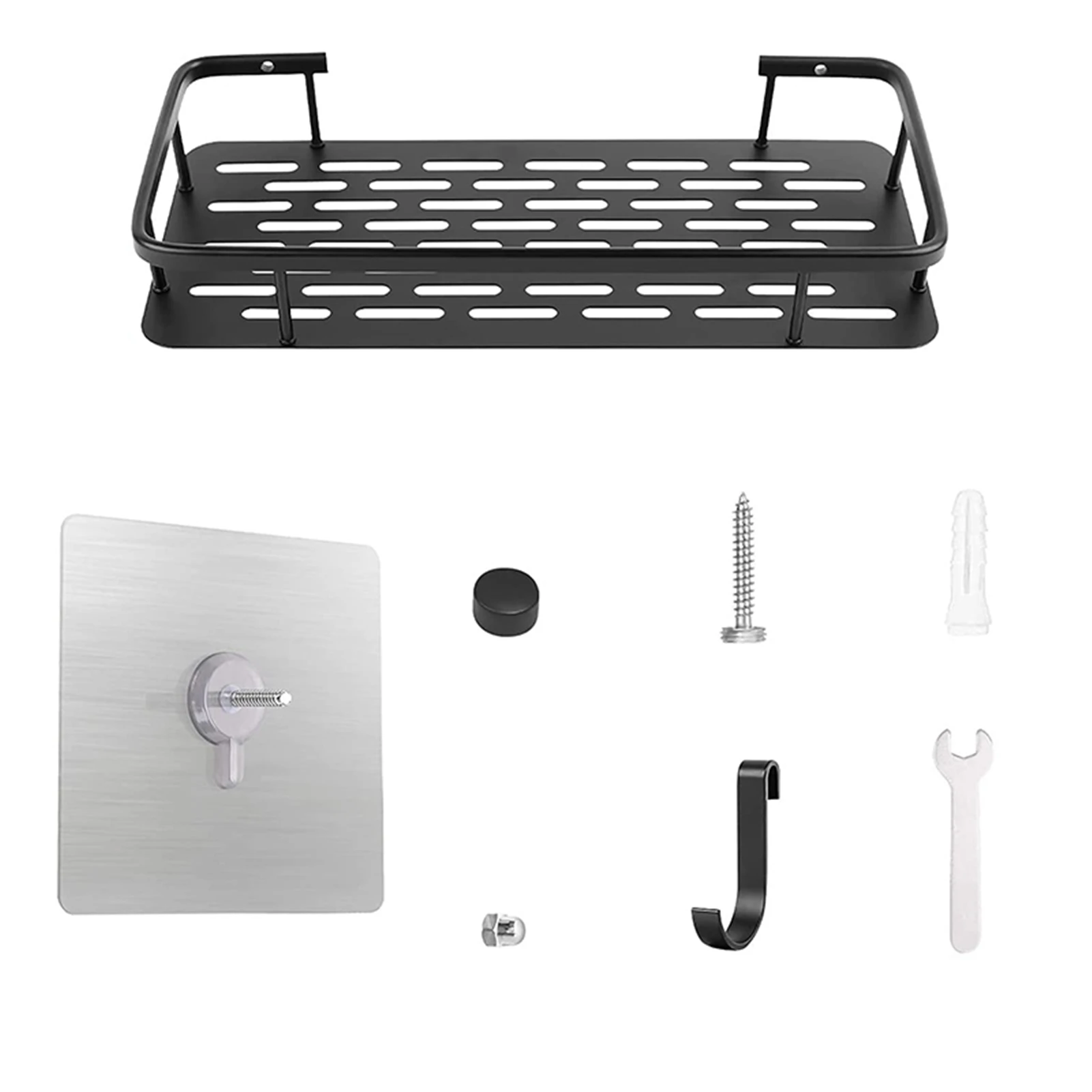 Shower Shelf Wall Mount Storage Rack Hollow Bottom Rustproof Aluminium Holder For Kitchen Bathroom Space Saving