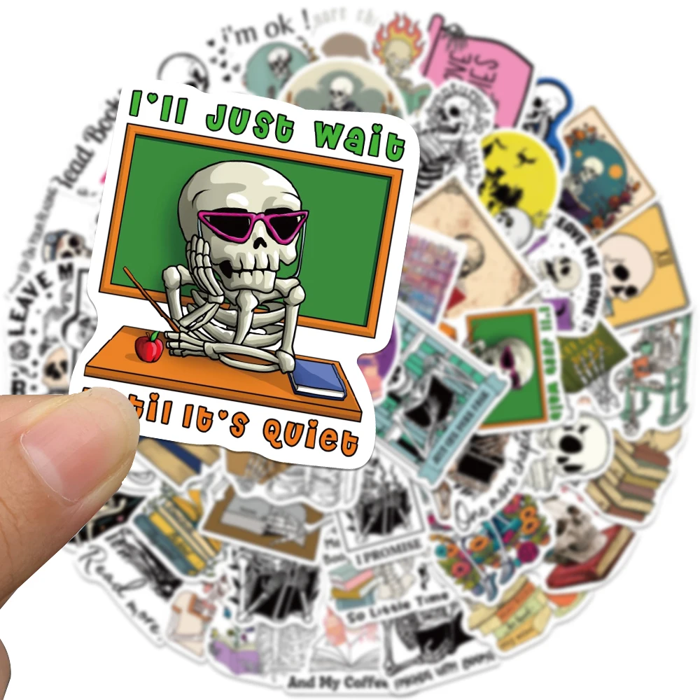 50PCS Funny Skull Reading Books Addicts Bookish Stickers for Notebook Luggage Skateboard Decoration Graffiti Decals Cool Sticker