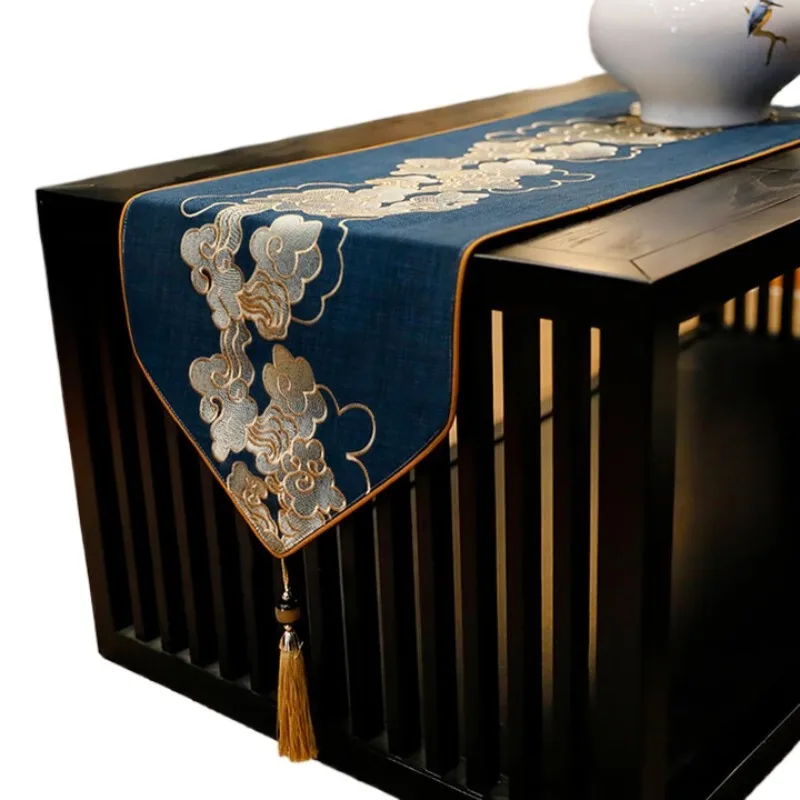 

Chinese waterproof tea table mat, dining table cloth strip, modern coffee table cloth [dark blue] 33 * 210cm