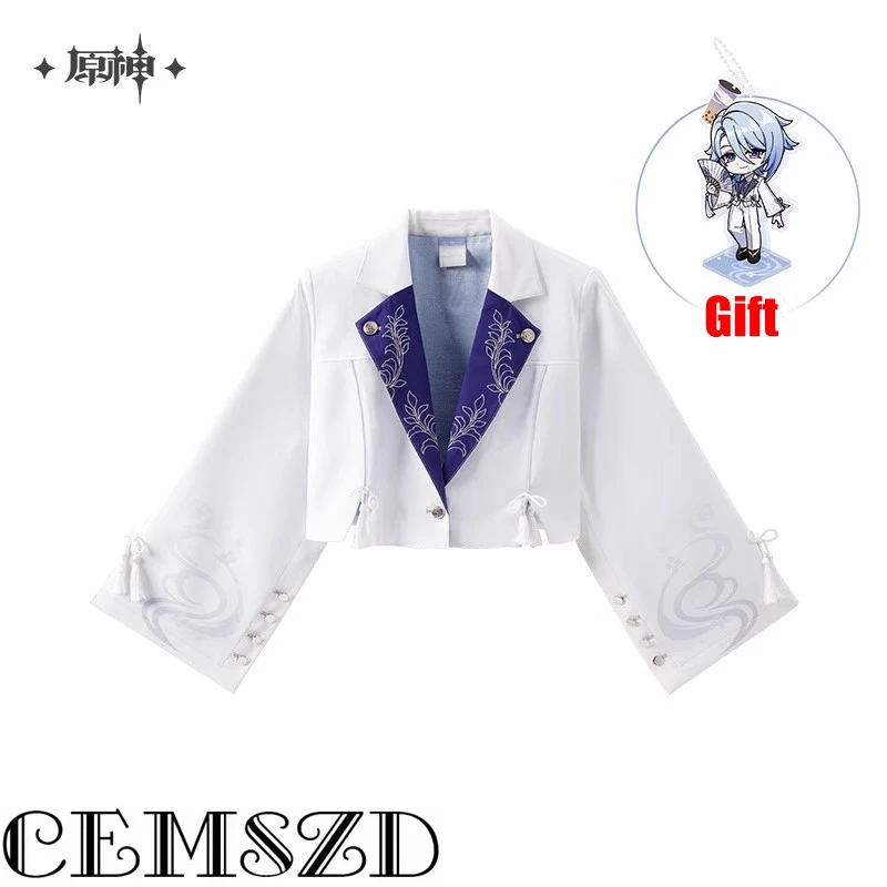 

[Genuine] Game miHoYo Genshin Impact Kamisato Ayato Cosplay Wide-Sleeved Lapel Jacket Anime Cartoon Shorts Top Halloween Costume