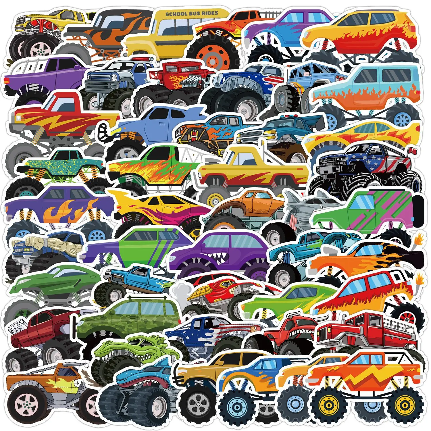 50/100 Stück Monster Truck Graffiti-Aufkleber Laptop Handy Dekorative Aufkleber Wasserfeste Schreibwaren-Sticker