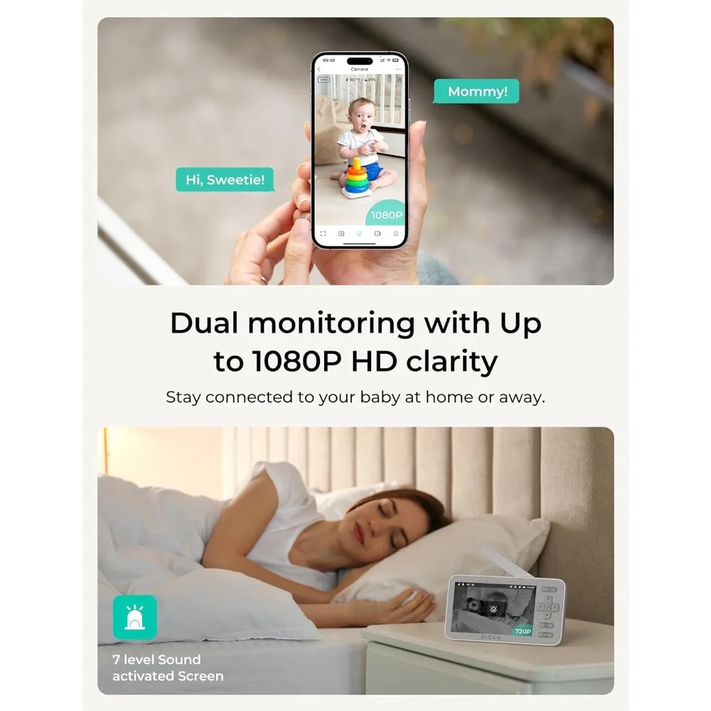 VistaView Lite Smart WiFi Baby Monitor with 2 Cameras- 4” 720P Split Screen & 1080P Camera App Control, Motion Alerts, Night Vis