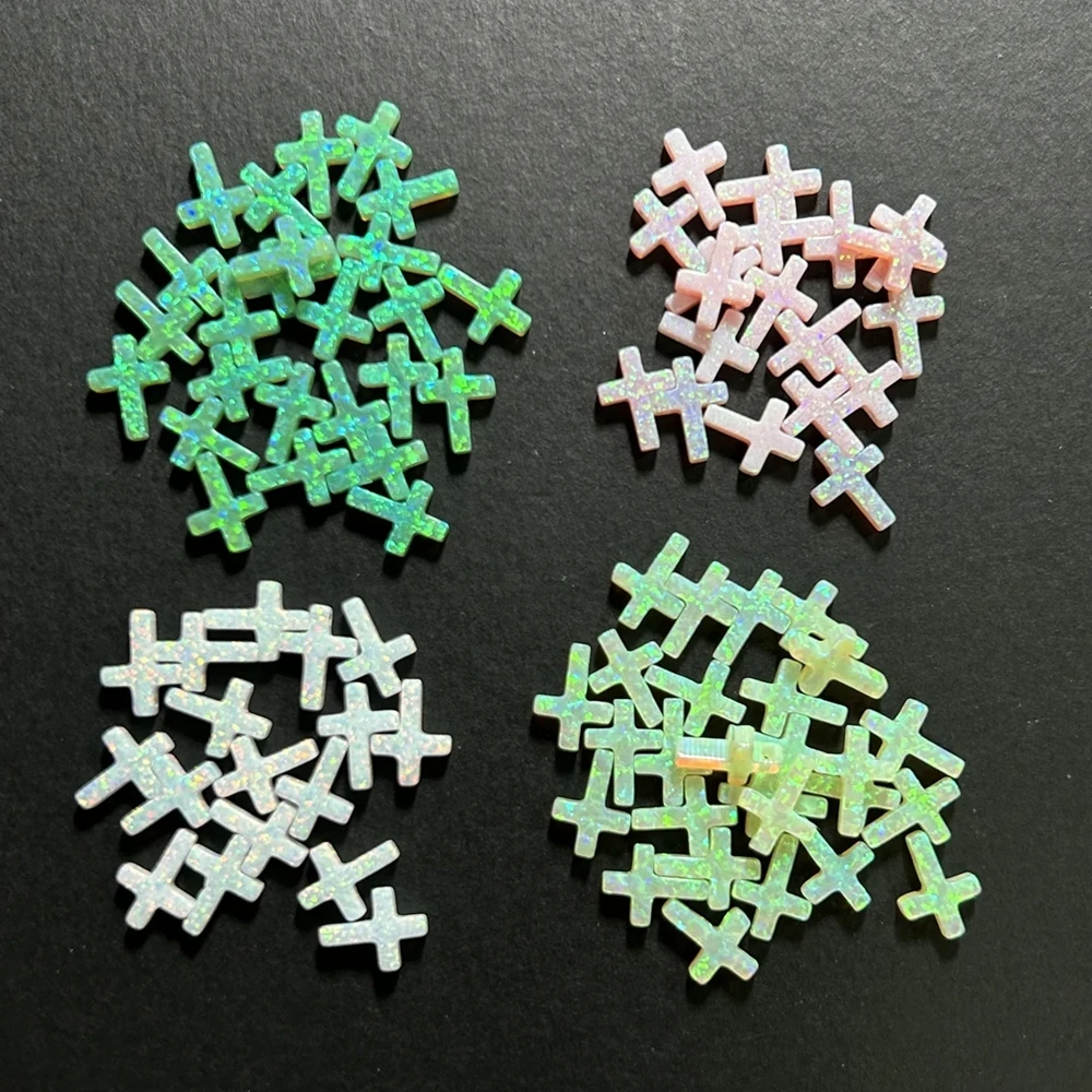 

10 шт., 1 сумка, 7,5X10 мм, боковое отверстие 1 мм, созданный огненный синтетический опаловый крест для ожерелья