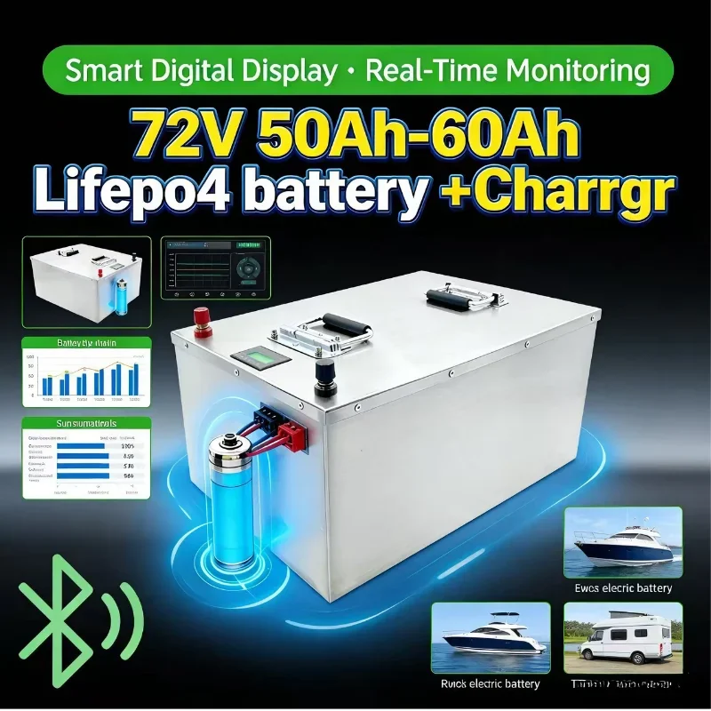 72V LiFePO4 Battery 50Ah 60Ah | 3000W-8000W Compatible | Golf Cart Off-Road Vehicle Deep Cycle Power with Smart Charger