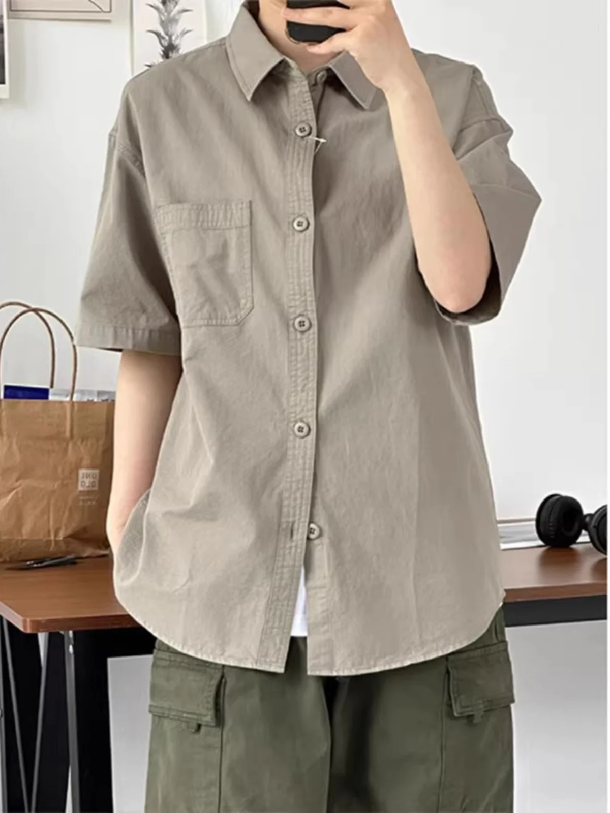

Khaki ort Sve irt Men's Summer Casual y Workwear Top Cleanfit f Sve irt Breathable Moisture ng