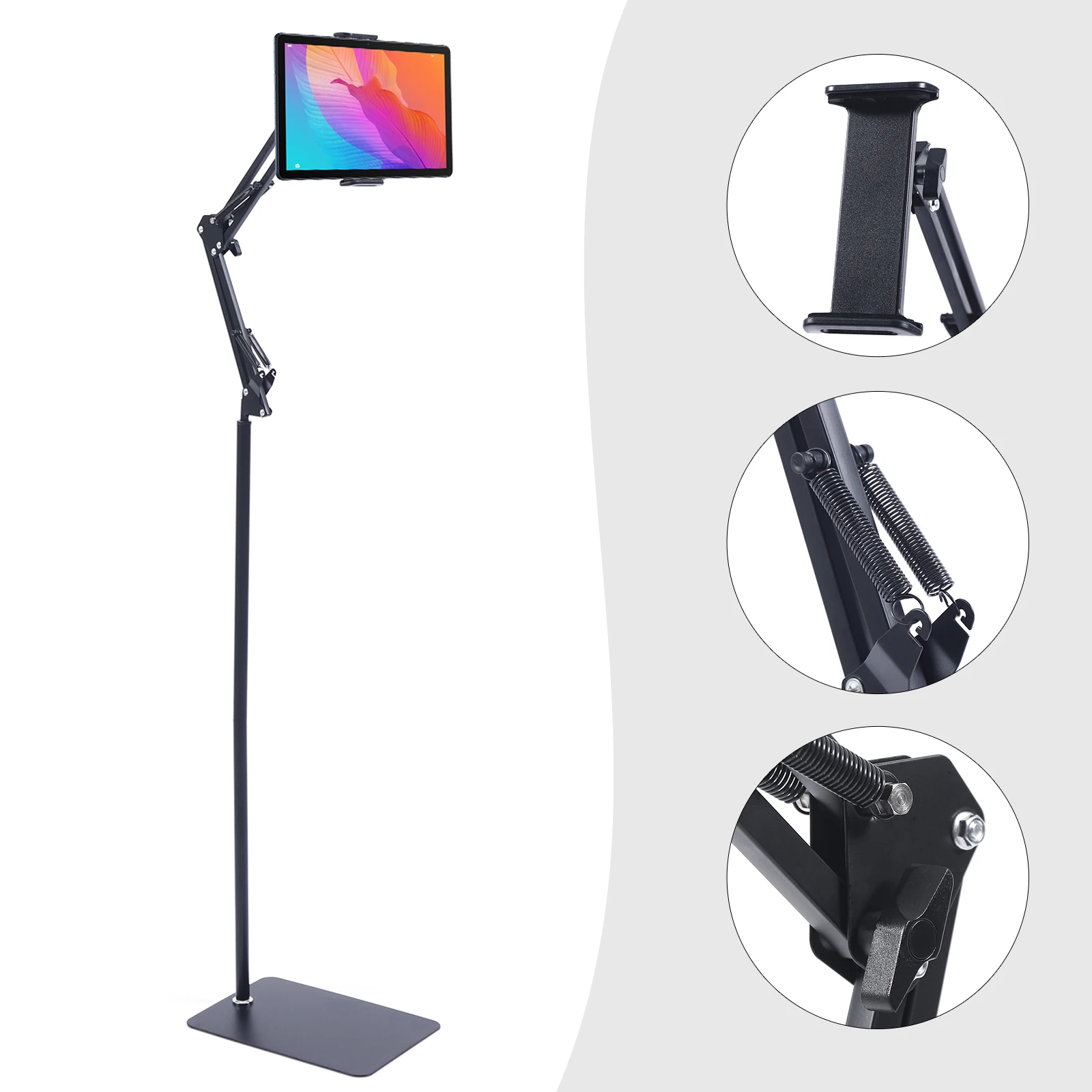 Carbon Steel Tablet Floor Stand 360° Rotation, Adjustable Angle with Non-slip Base for Stable Hands-free Viewing