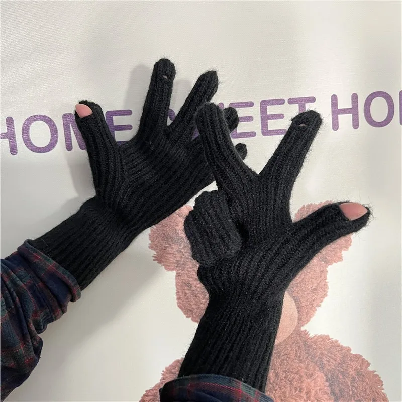 New Touch Screen Gloves for Playing Phone Women Winter Thicken Warm Knitted Stretch Gloves Full Finger Outdoor Skiing Gloves Y2K