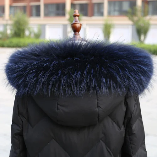 Imagen 2 del producto Cuello de piel de mapache auténtica Natural para mujer, abrigo de invierno con capucha, decoración, adorno de piel, bufanda de piel más cálida, chales de lujo genuinos para mujer