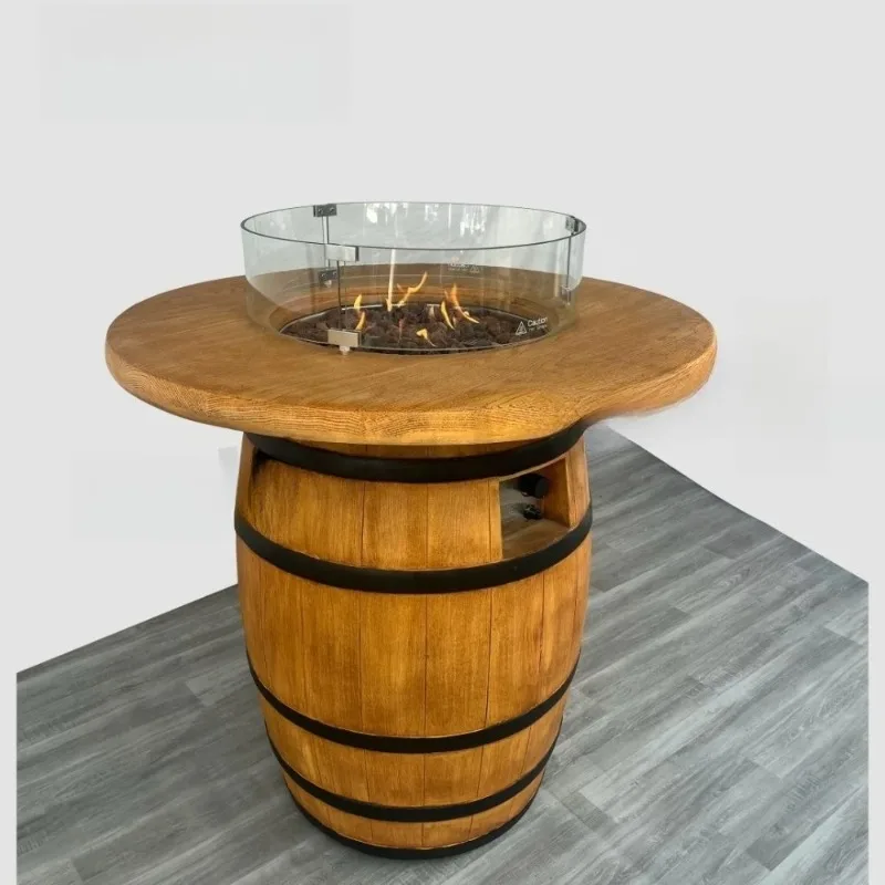 

Уличный барный очаг в стиле кантри-бочонка для террасы отеля, зона отдыха на открытом воздухе с очагом для террасы отеля