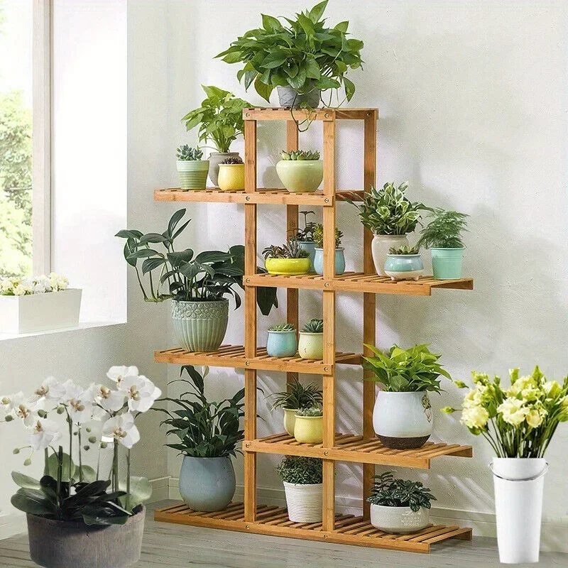 Wall Corner Wooden Plant Stand Indoor Outdoor Garden Flower Pot Shelf Space Save