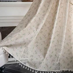 Farmhouse Curtains, Semi-Blackout Living Room Drapes Cotton Linen Bohemian Window Curtain Panels Rod Pocket Bedroom Drapes
