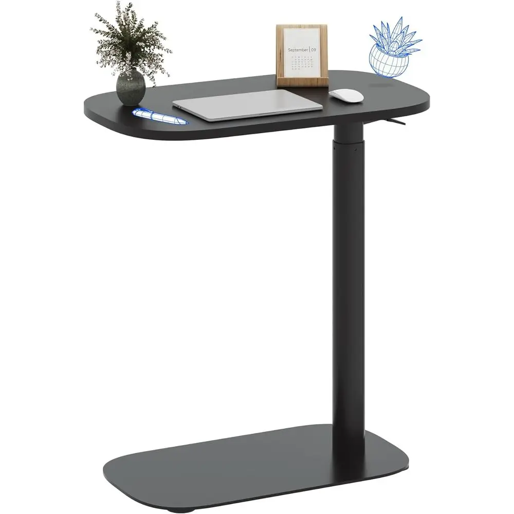 

Portable C-Shaped Side Table with Laptop Cart, TV Tray, and Nightstand for Small Spaces (23.6 W x 13.8 D, Black)
