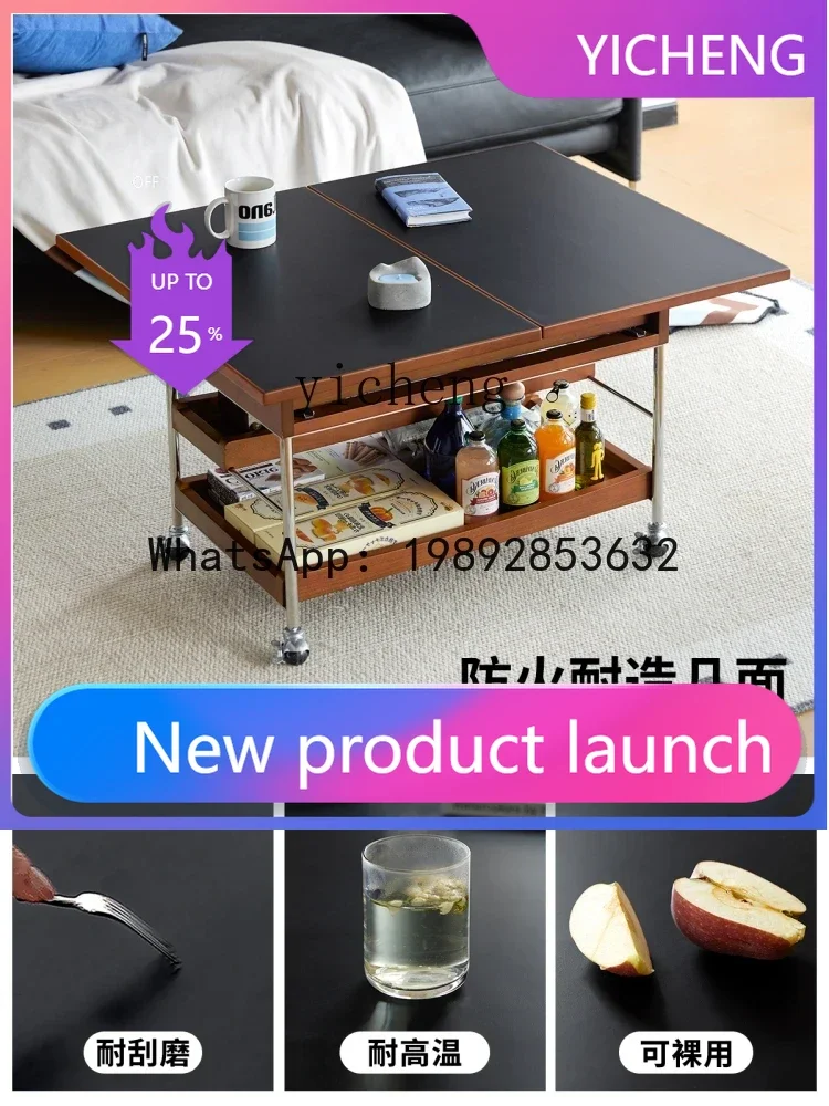 

X1 folding coffee table medieval solid wood removable retro side table Nordic small apartment living room trolley