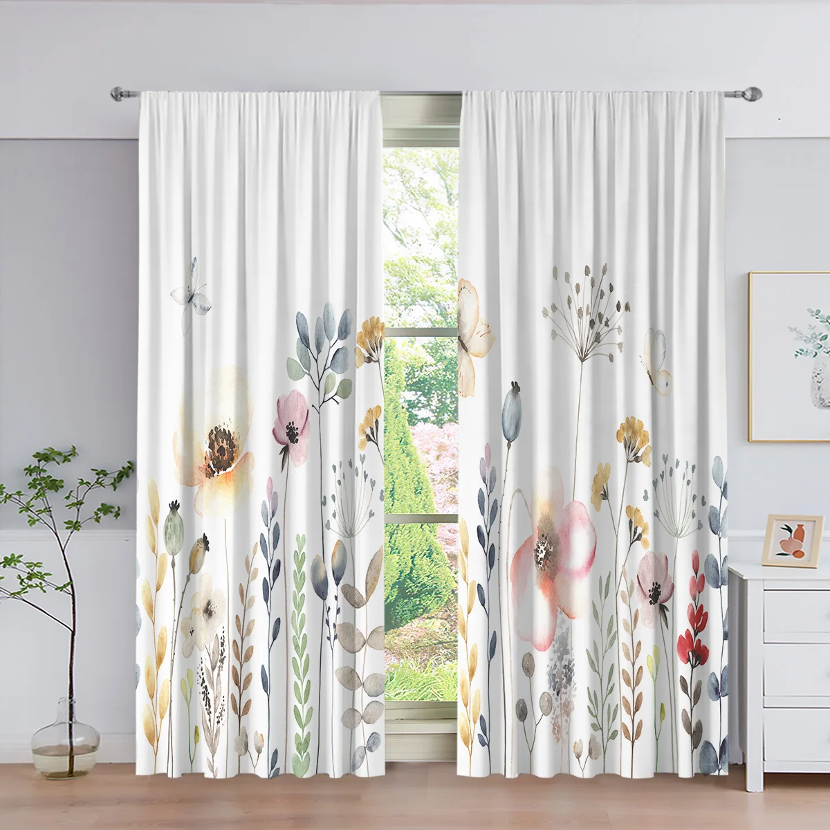 

Colorful Floral Curtains for Living Room, Window Curtain Set for Bedroom Decoration, Aesthetic Boho Home Backdrop Decor