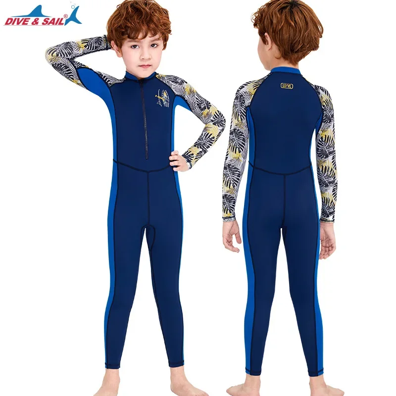 Children Swimsuit Boys Sunscreen One-Piece Diving Suit Long-Sleeved Quick-Drying Kids Anti-Jellyfish Wetsuit Swimming Rash Guard