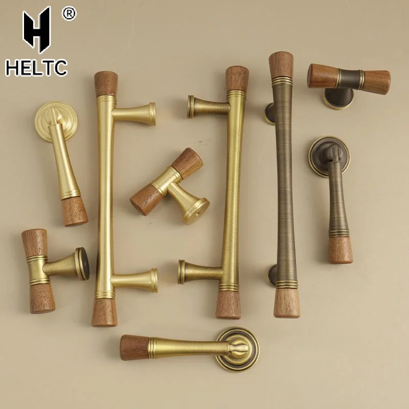 Antique Style Walnut Brass Handle Nordic Clothing Cabinet Door Handle Creative Drawer Single Hole Retro Small Handle
