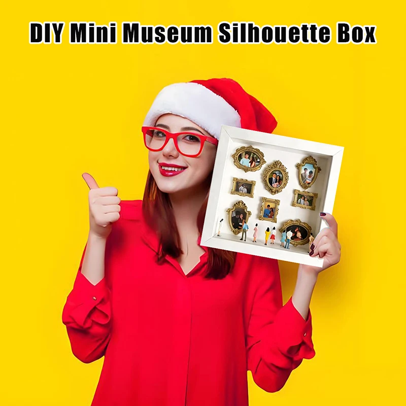 DIY Mini Museum Silhouette Box, Family Memory Photo Display Case Frame Silhouette Box With Light, Mini Frames & Figurines