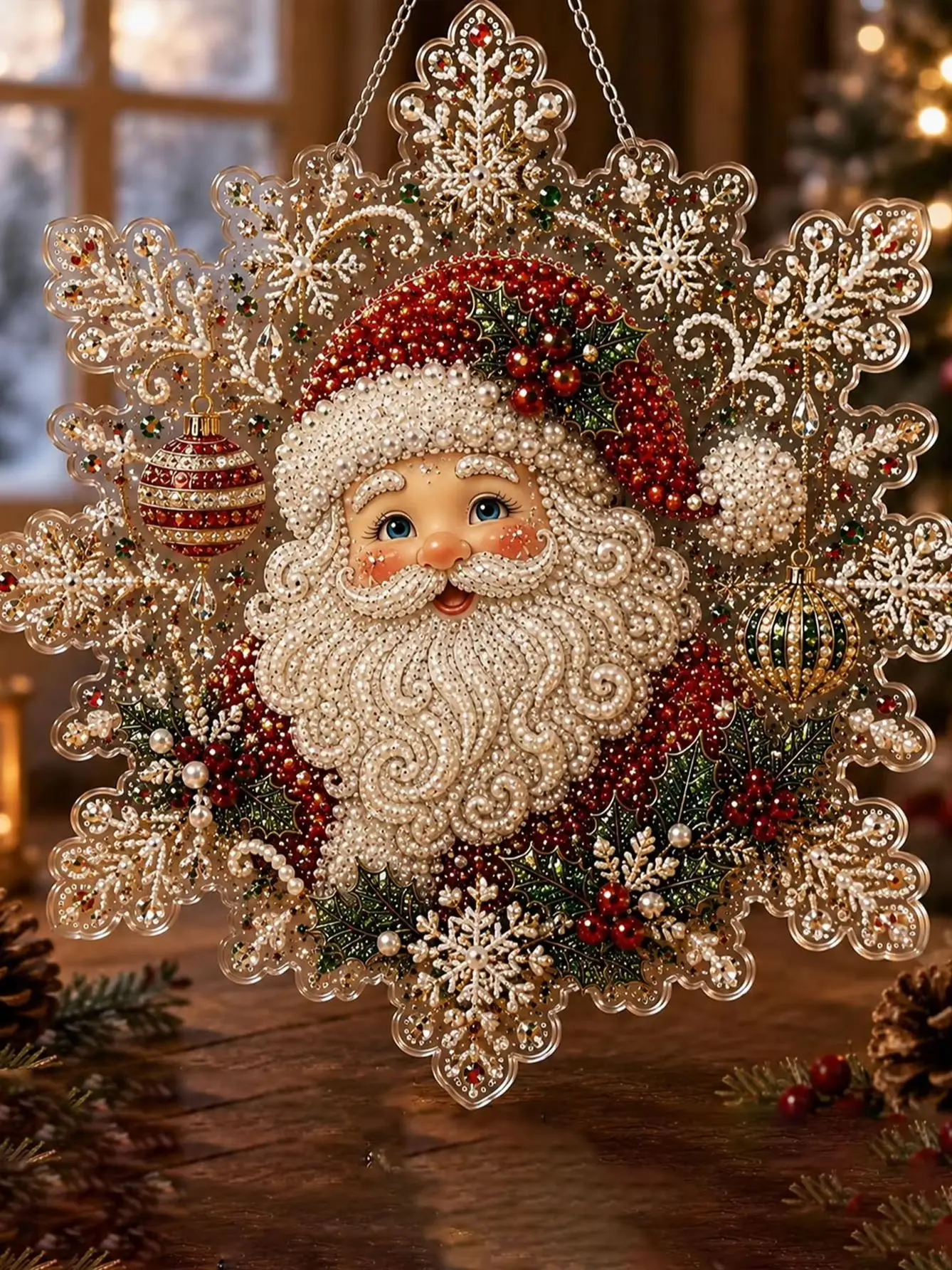 1 Weihnachtsmann-Perlen-Diamant-Malerei-DIY-Set, Weihnachts-Hängedekoration-Bastelset für Erwachsene, einfach zu verwenden und stressabbauend, anfängerfreundlich, ideales Geschenk für Liebhaber von