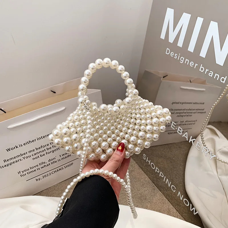 2023 Ins New Korean Version of Mini Children's Fan-shaped Portable Concave Shape Hand Carrying Slung Pearl Bag Bags for Girls