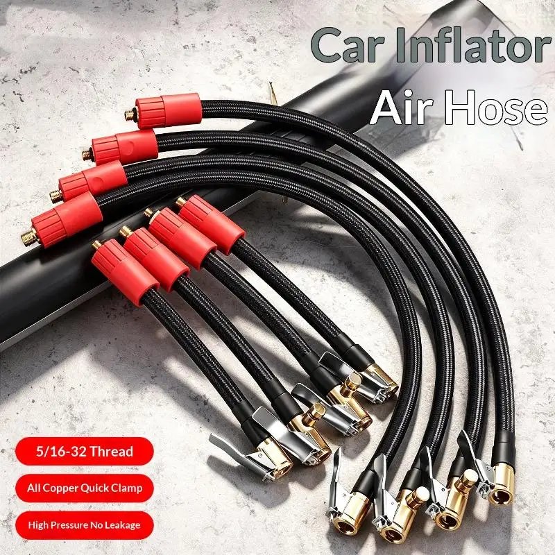 M6 Thread Air Inflator Extension Hose, Brass Lock On Air Chuck Rubber Tube With Heat Shield Sleeve For Car Motorcycle Tire