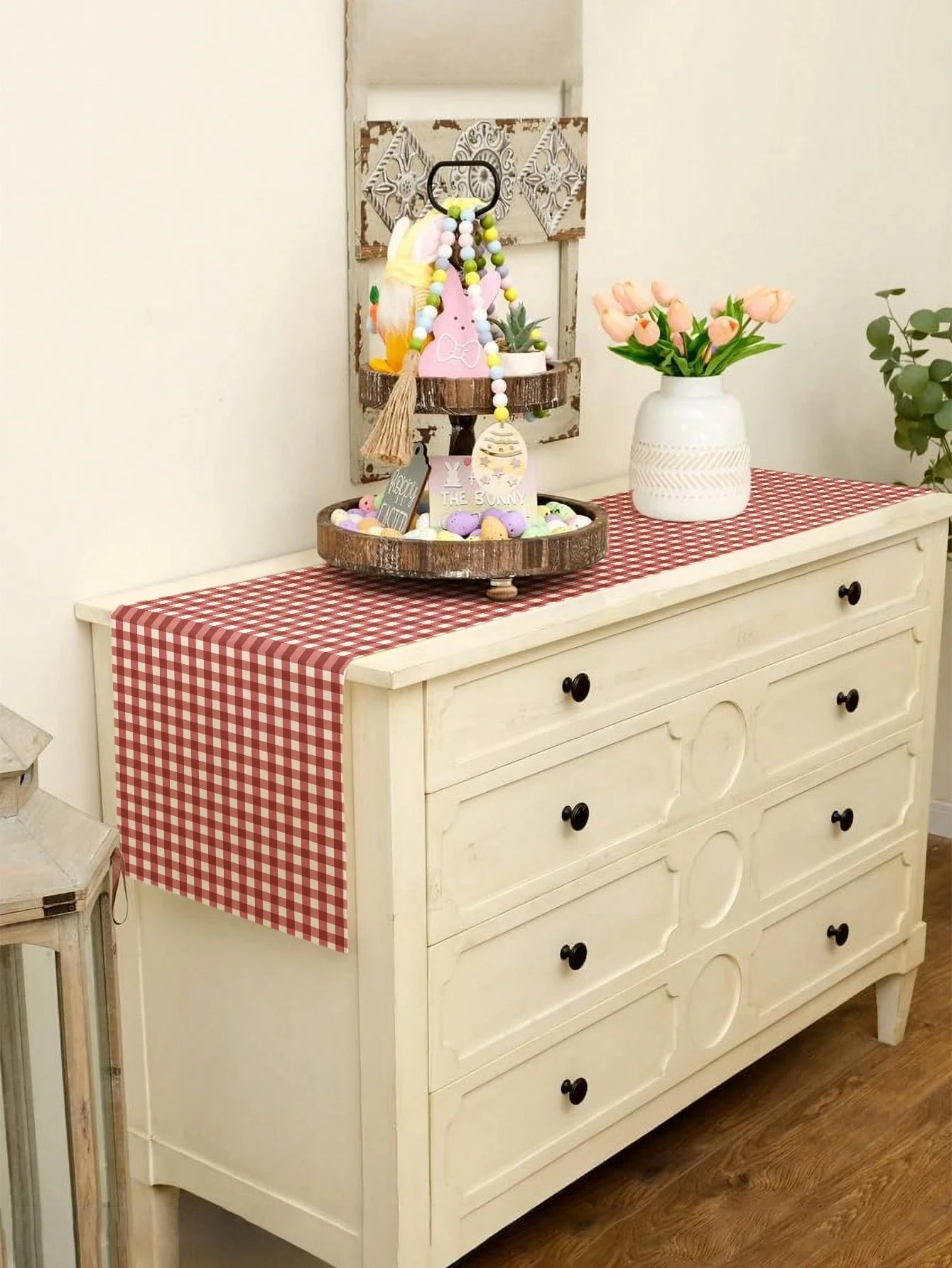 1 roter Tischläufer mit Gingham-Karomuster, klassisch, stilvoll, für Esszimmer, Küchentisch, dekorativ, zeitlos, langlebig, für Tischdekoration