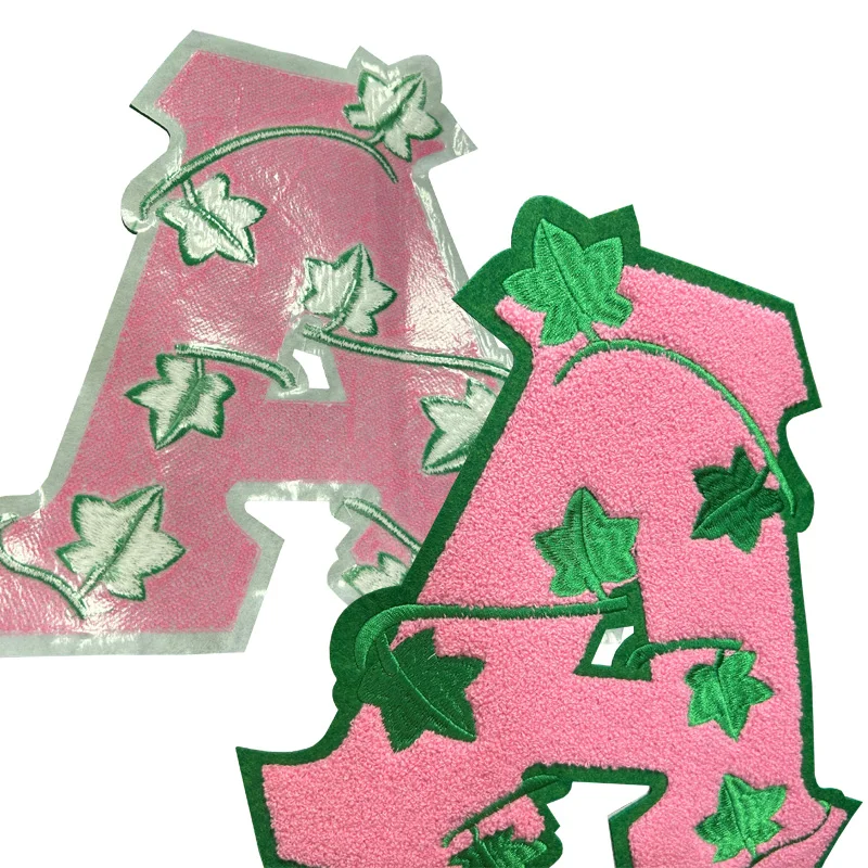 Iron on Pink Ivy Leaves Patch 1908 Embroidered Alpha Kappa Alpha Sorority Patch for Pretty Girls Cardigan