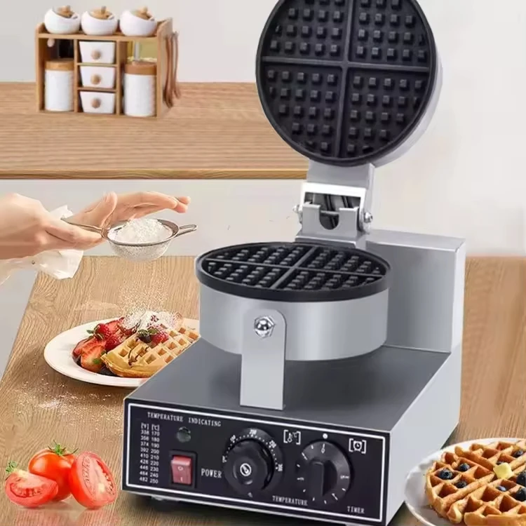 상업용 스테인리스 스틸 4구 와플 메이커 회전식 및 효율적인 단열 균일 가열 와플 기계