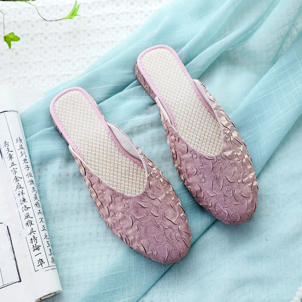Veowalk Handmade bawełna lniana haftowane pantofle damskie Casual eleganckie lato Slip-on płaskie buty Outide wygodne pantofle