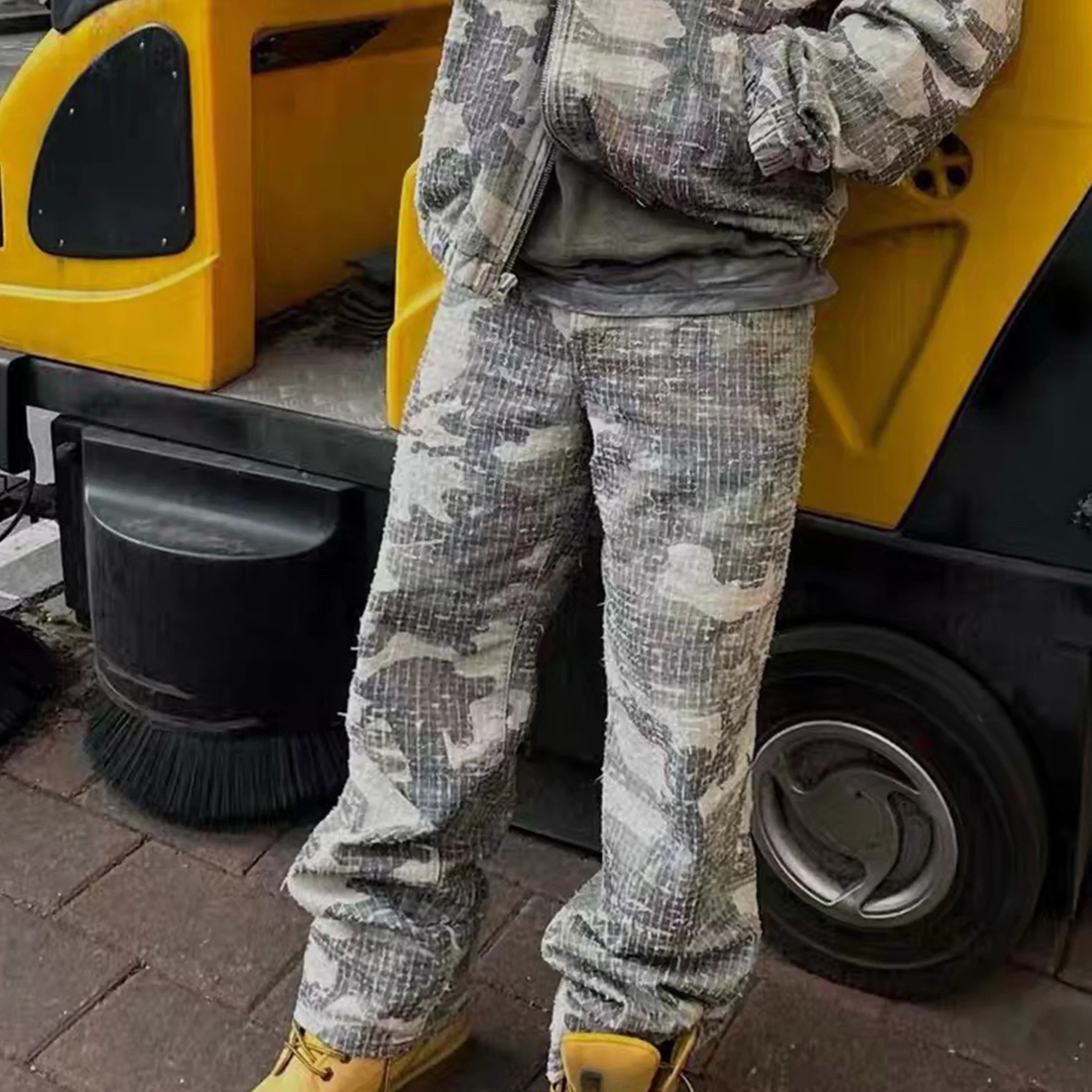 NIGO Men's Spring/summer Retro High Street Camouflage Distressed Plaid Straight Leg Pants Ngvp #nigo8538