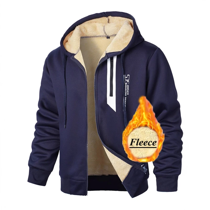 Autumn Winter Men's Warm Cardigan Jacket Outdoor Men Fleece Lined Sweatshirt Hooded Coats Men Sports Windbreaker zipper Jacket