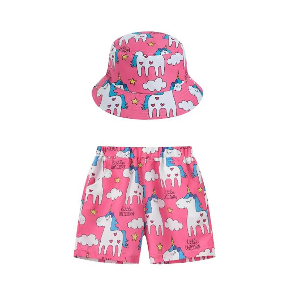 New children's trousers leisure suit seaside holiday style beef tendon waist beach pants+same color hat children's clothing