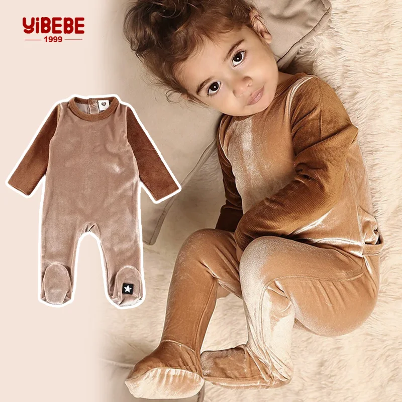 Baby romper kids clothes long sleeves footie velour and corduroy pajamas set baby overalls boy/girl clothes baby autumn romper