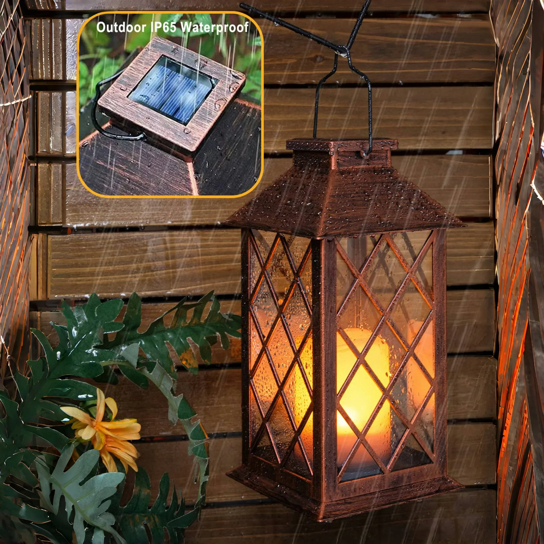 1 قطعة فانوس شمسي خارجي، مصباح شمعة مزخرف مع تشغيل/إيقاف تلقائي، مقاوم للماء يعمل بالطاقة الشمسية للحديقة/الفناء/ديكور الفناء