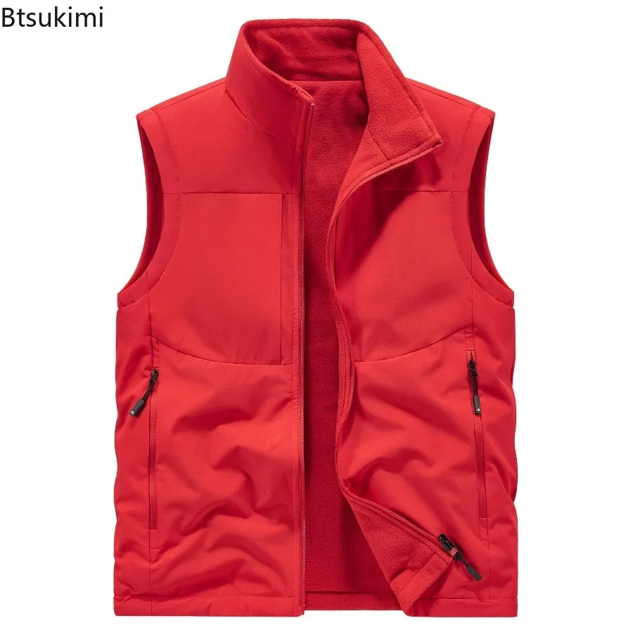 2025 Outdoor Cargo Vests Men's Autumn Winter Polar Fleece Warm Waistcoats Double-sides Wear Design High Quality Men Casual Vests