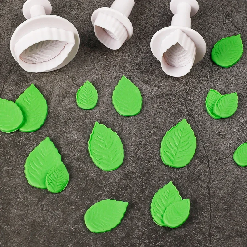 3pcs/Set Cake Rose Leaf Plunger Fondant Decorating Sugar Craft Mold Cutter Cake Decorating Pastry Cookie Tools