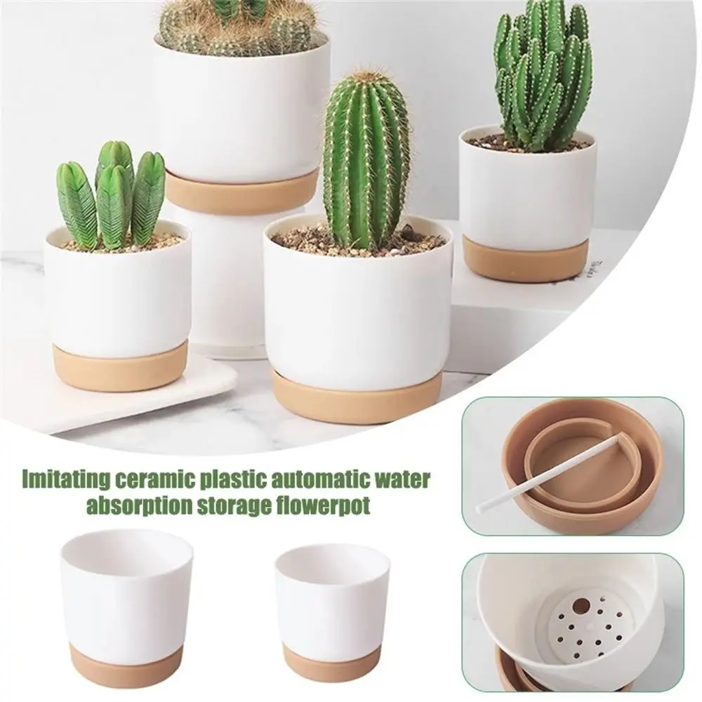 Self Watering Flowerpot Automatic Water Absorption Storage Round Double-layer Succulent Planter Pot Small Green Plant Flowerpot