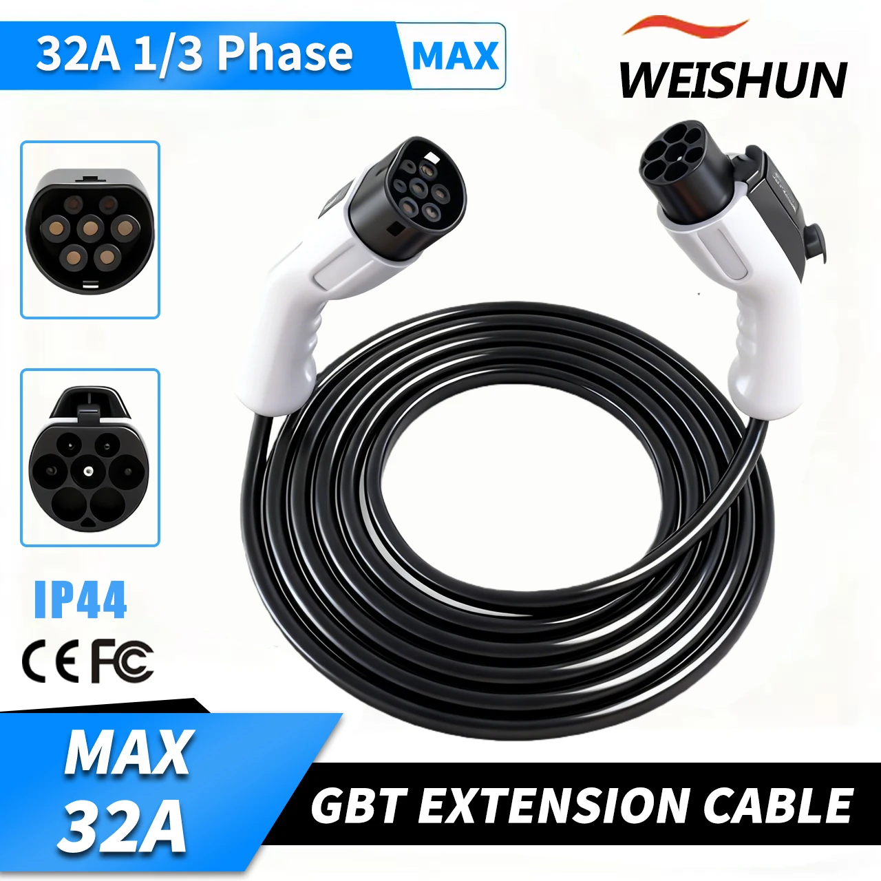 

Портативный удлинительный кабель для зарядного устройства для электромобилей 3M 5M10M, женский автомобильный штекер сбоку к штекера Type2 1/3Phases 32A 22KW, шнур для зарядки электромобиля