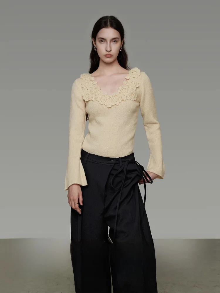 

Original Design V-Ne Knitwear Women's Spring 2026 Bell Sve Long Sve Comfortable Breathable Commute Sle Faionable