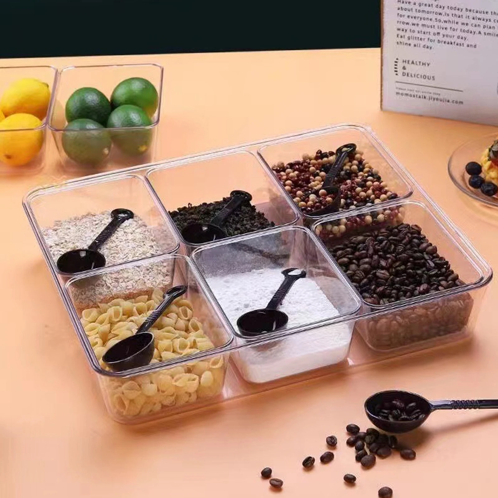 

1 Set Condiment Box Kit With Spoon Compartment Snack Container For Restaurant Party Taco Bar Supplies Fruit Dispenser Multi Grid