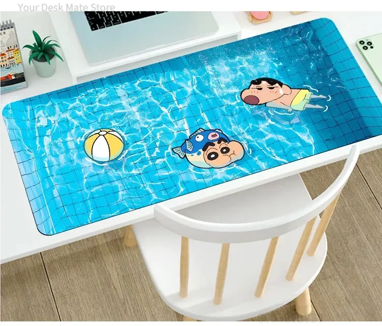 Cute Crayon Shin‑chan Swimming Pool Large Mousepad, Rubber Non‑Slip Extended Gaming Desk Mat, Waterproof Anti‑Fray Mouse Pad for
