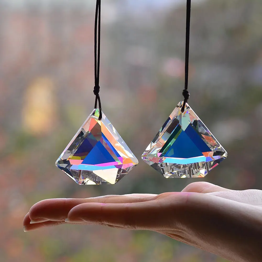 2 Stück Diamantförmige Kristall-Lichtfänger-Prismen, Regenbogenmacher für Fenster, Balkon, Küche, Gartendekoration – Detail 6