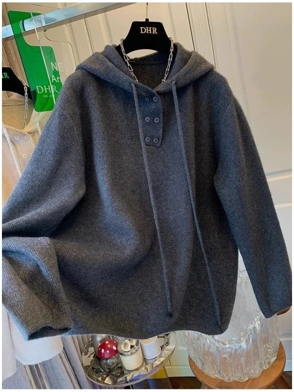 

Мужская трикотажная толстовка свободного кроя большого размера с частичной застежкой на пуговицах, мягкая и удобная, для весны и осени, в повседневном стиле, с длинным рукавом