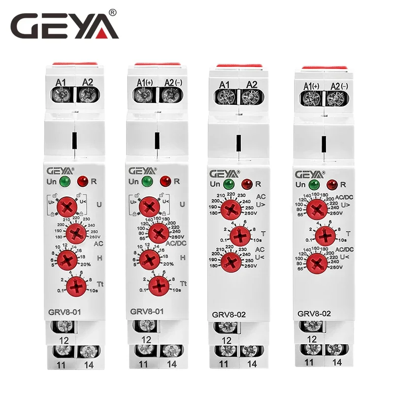 GEYA-Dispositivo de Monitor de Tensão, Proteção de Tensão e Subtensão, Relé DC 12V 24V 48V 110V 220V 240V, GRV8-02