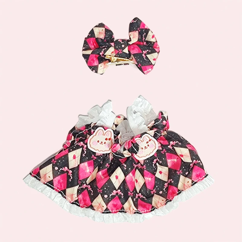 

17cm Labubu Doll Clothes Set Cute Plaid Skirt Hair Clip Outfit Fashion DIY Dress Up Accessories for V1 V2 Idol Dolls