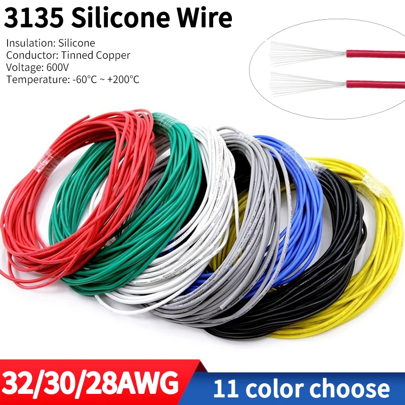 Fio de cobre de silicone 32awg 30awg 28awg resistente ao calor borracha macia isolada flexível ul3135 elétron diy cabo de iluminação de lâmpada led