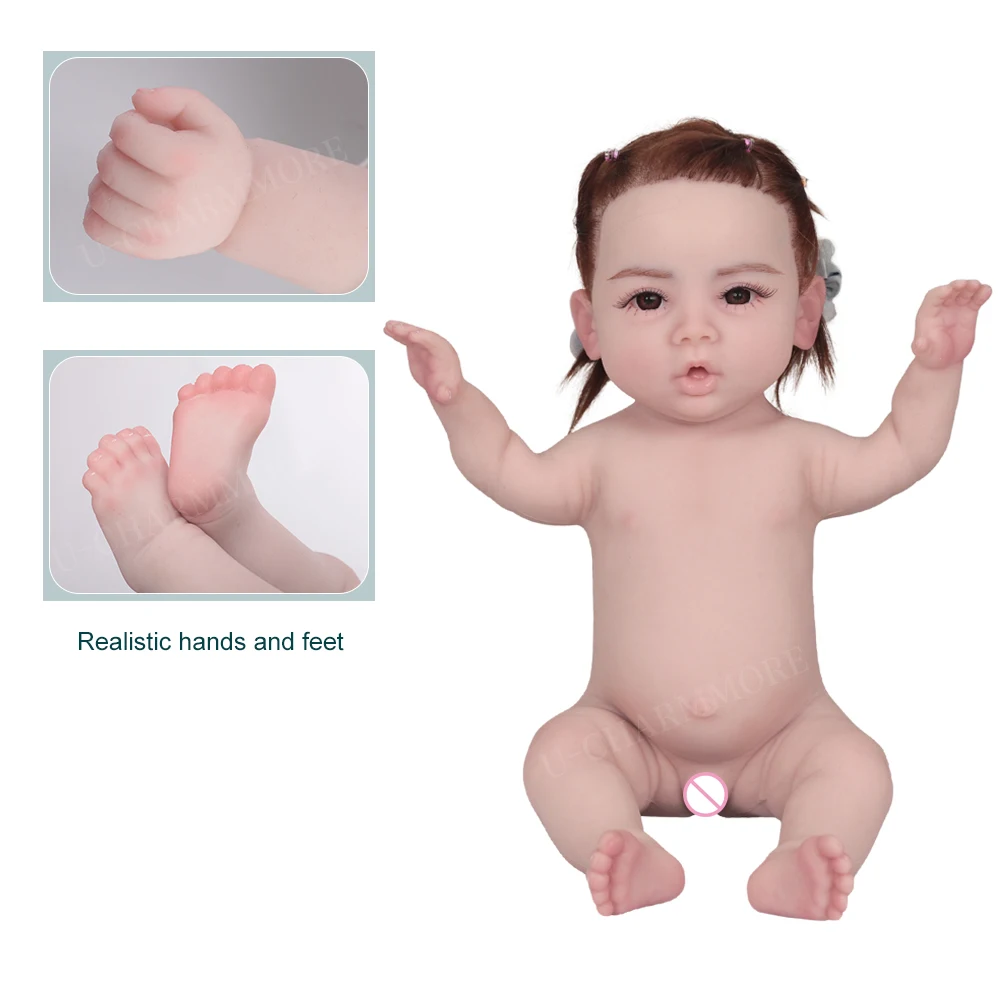 U-charmmore  47cm 2.8kg Full Body Silicone Reborn Baby Doll Bebe Reborn Silicona Realistic Girl Dolls for Children Toys Gift