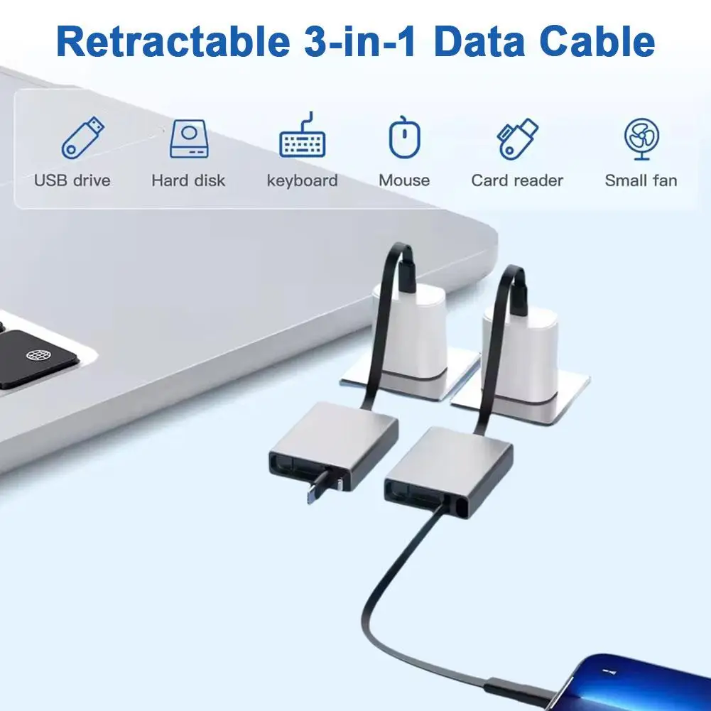 Retractable USB C Data Cable PD 60W Fast Charging Cable Telescopic Cord For iPhone 17 16 iPad Xiaomi Samsung Laptops