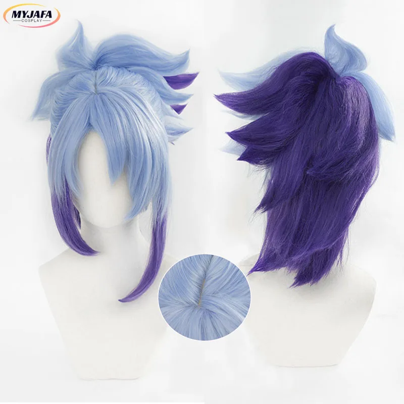 

Akali Cosplay Wig Game LOL Star Guardian Akali Blue Purple With Ponytail Clip Wig Heat Resistant Synthetic Hair Wigs + Wig Cap